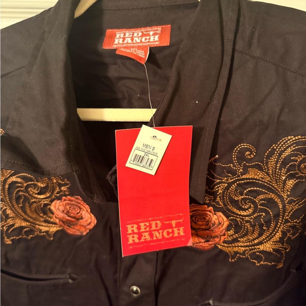 Black Shirt with Red and Gold Embroidery